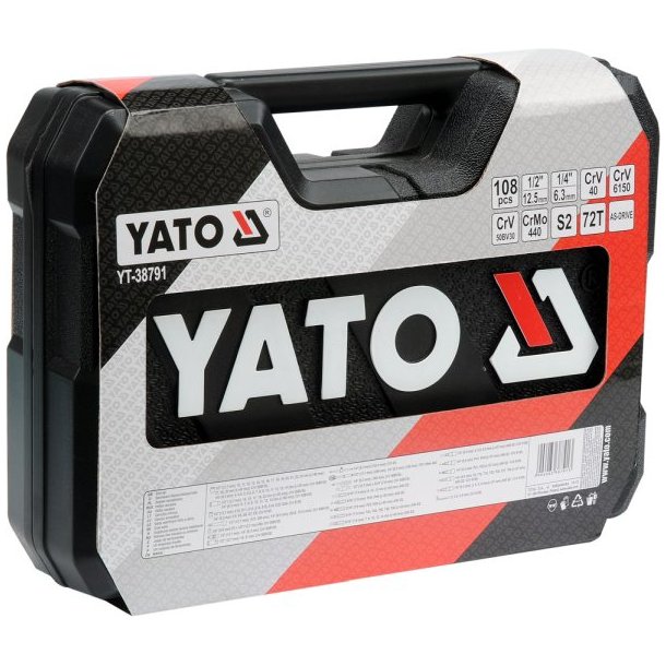 YATO V&aelig;rkt&oslash;jss&aelig;t YT-38791, 108 Dele, 1/4" og 1/2"