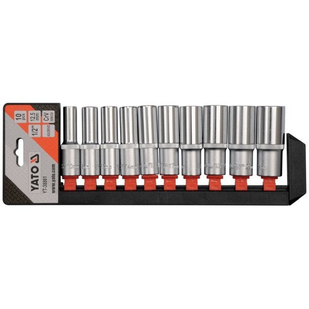 YATO YT-38861 Langt Toppes&aelig;t 1/2", 10-24 mm, 10 Dele