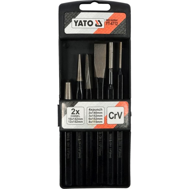 YATO Mejsel- og Dorns&aelig;t YT-4712, 6 Dele