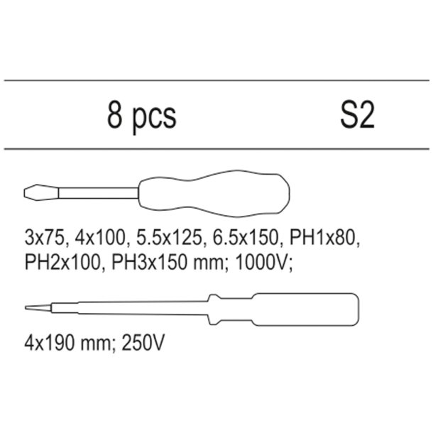 YATO Skuffeindl&aelig;g med Isoleret Skruetr&aelig;kkers&aelig;t YT-55462, 8 Dele