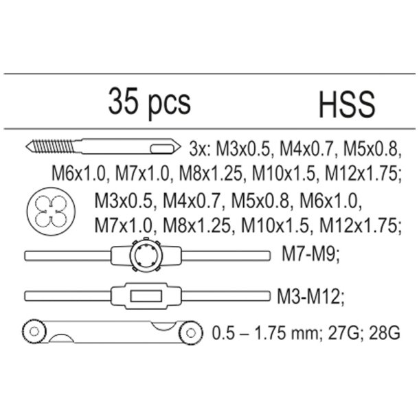 YATO Gevindsk&aelig;res&aelig;t YT-55465, 35 Dele, Skuffeindl&aelig;g