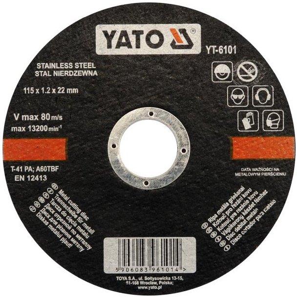 YATO Sk&aelig;reskive YT-6101 til Metal og Rustfrit St&aring;l 115 x 1,2 x 22 mm