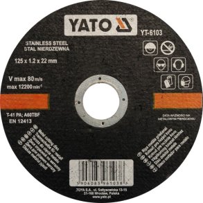 YATO YT-6103 Sk&aelig;reskive til Rustfrit St&aring;l, 125 x 1,2 x 22,2 mm