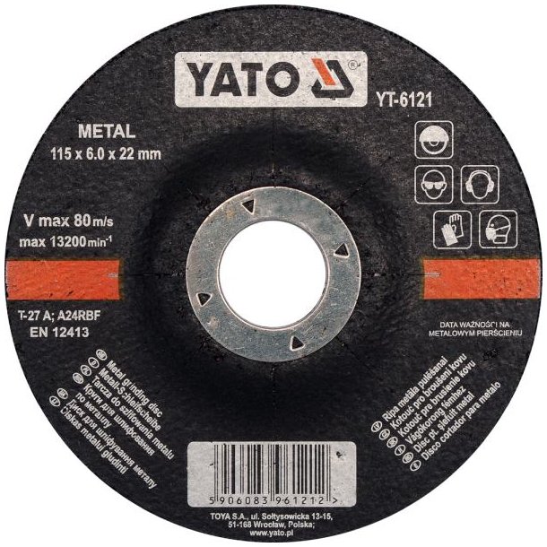 YATO Slibeskive til Metal 115x6,0x22mm YT-6121