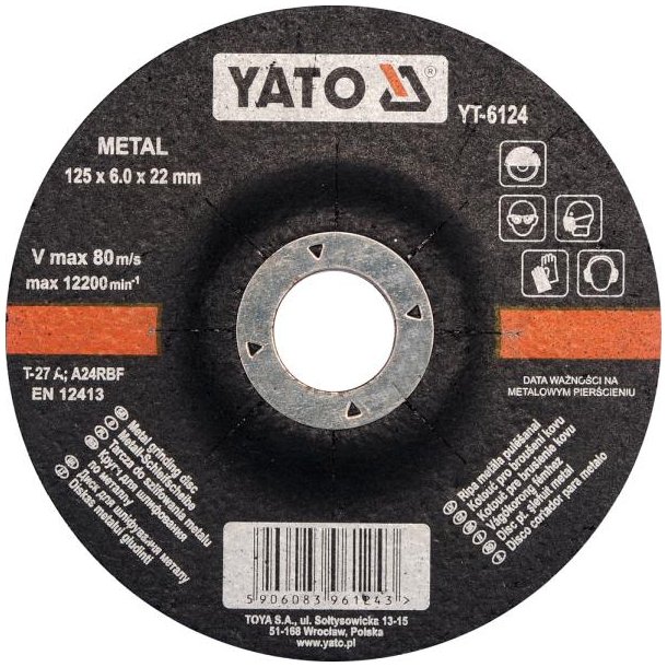 YATO Slibeskive til Metal YT-6124, 125 x 22 x 6 mm