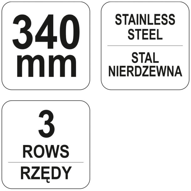 YATO St�lb�rste YT-6335, 3 R�kker, Rustfrit St�l, 340 mm