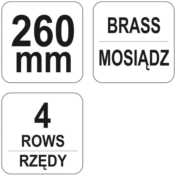 YATO Messingb&oslash;rste YT-6344, 4 R&aelig;kker, Plasth&aring;ndtag, 260 mm