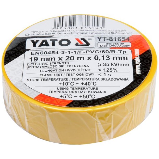 YATO Isoleringstape 19 mm x 20 m Gul